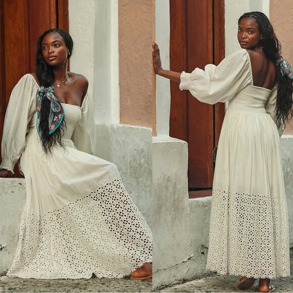 Free People Ethereal Dainty Perfect Storm Midi Dress Ivory Cream Large Cottage - Picture 7 of 16